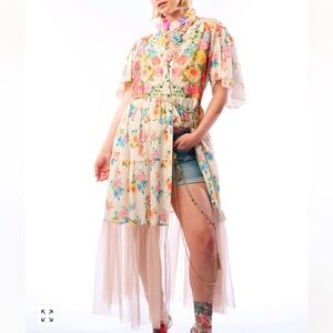 NWT EARTH ANGELS DRESS Floral Maxi Dress with Sheer Overlay